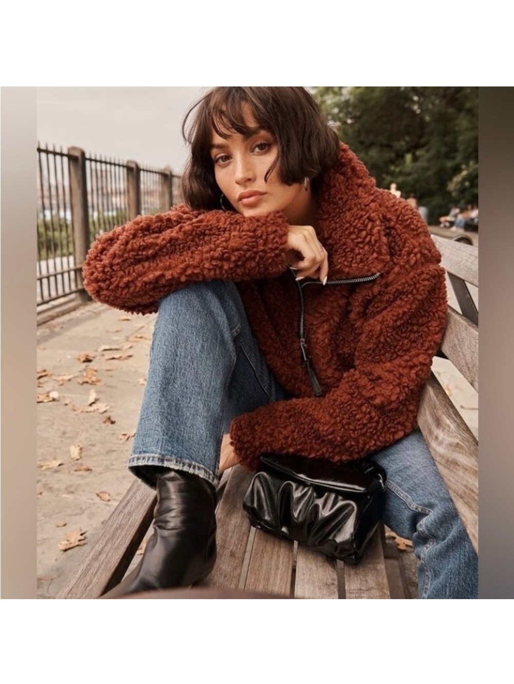 Abercrombie & Fitch Sherpa Half-Zip Cinched Cocoon Jacket Red